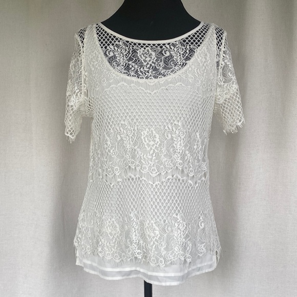 White House Black Market Tops - WHBM Lace Overlay Tee